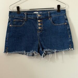 Old Navy Dark Blue Frayed Hem Button-Front Denim Shorts